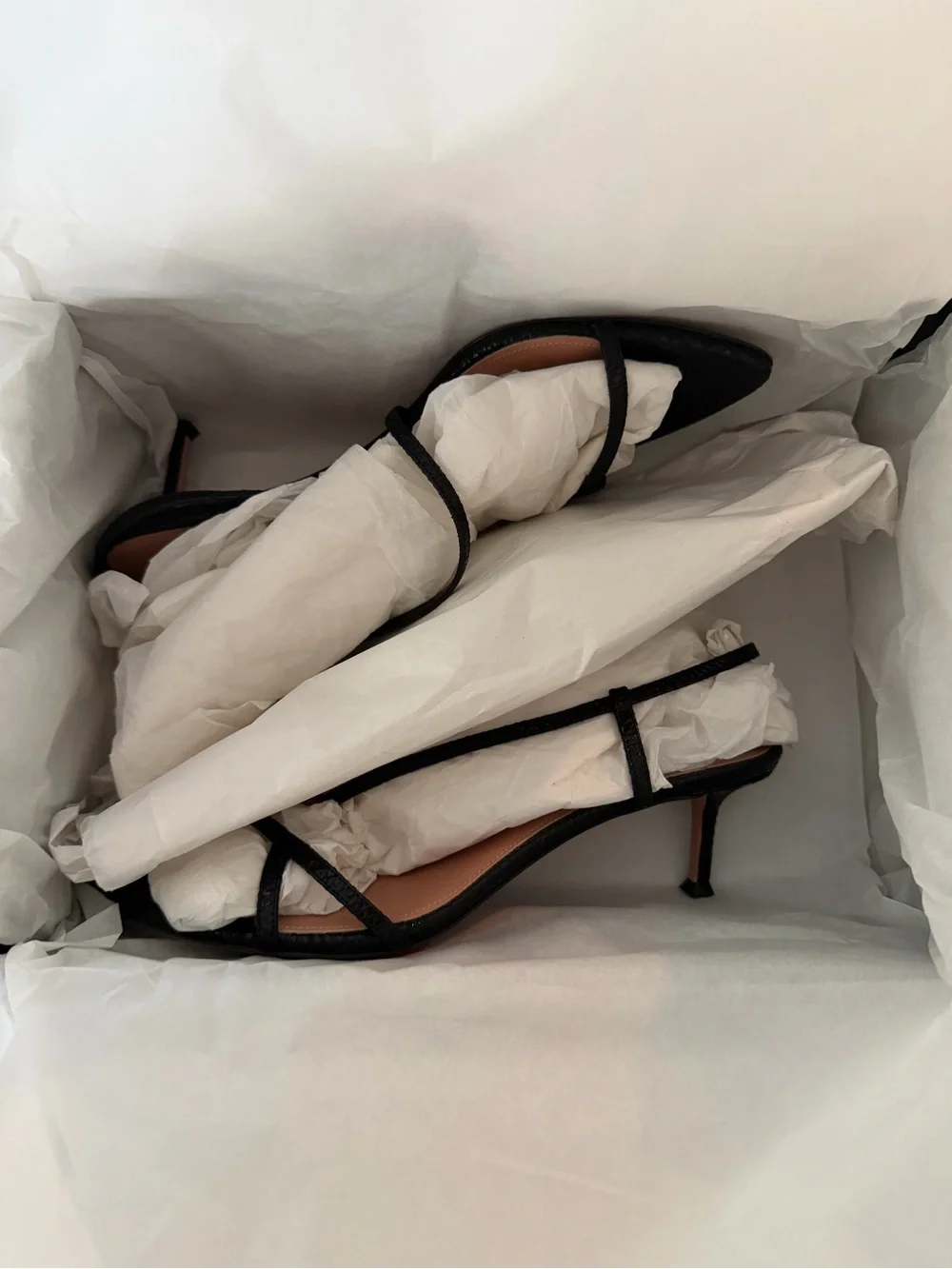 Aquazzura Black Textured Slingback Pointed Heels